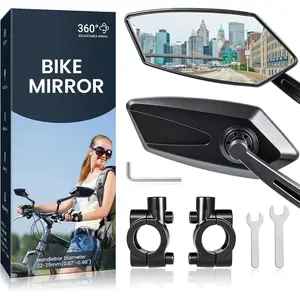 Bike Mirror Handlebar Mount 360° Adjustable 2pcs, Accessories Bike Side Mirror, E Bike Mirrors for Handlebars, Scooter Mirrors for Handlebars with Scratch Resistant Glass, E Bike Rear View Mirror