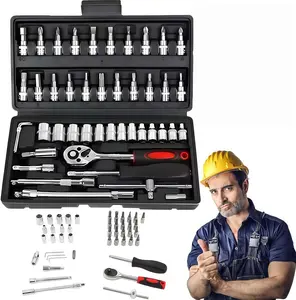 Practical Father's Day Gift for Men, 46-Piece All-in-One Ratchet Socket Kit, Effortless Simple Operation with Quick Release Head, Complete Metric Bits & Extension Bars, Versatile for Car Maintenance, Auto Repair, Furniture Assembly & Household Repairs