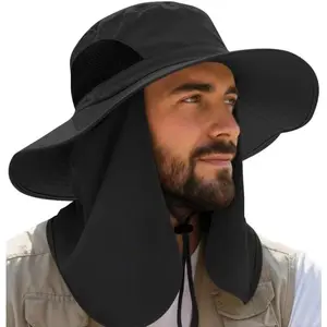 Wide Brim Sun Hat for Men & Women, UPF 50+ Fishing Hat with Detachable  Flap &  Cover Gardening Boonie Sunhat
