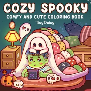 Cozy Spooky: Comfy and Cute Coloring Book for Adults and Kids with Cozy Hygge Moments of Creepy Creatures,  For Relaxation and Stress Relief