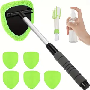 9-in-1 Car Window Cleaner Set | Extendable Windshield Cleaning Tool with Microfiber Pads, Spray Bottle & Brushes for Auto Interior & Exterior