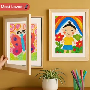 2 Pcs Kids Art Frame 13x10 Magnetic Artwork Display A4 Storage Frame MDF Front Loading Picture Frame Holds 150-200 Artwork Couple Gift Christmas Gifts Festive Gifts Wooden Framed Decor Photo Gallery Style Hanging Keyholes Flexible Orientation #Trending