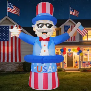 GOOSH 6FT Patriotic Independence Day 4th of July Inflatables Outdoor Decorations, Inflatable Uncle Sam with Flag Built-in LED Lights Blow up Decor for Holiday Party Yard Lawn