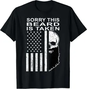 Sorry This Beard Is Taken American Flag skull Bearded Gifts T-Shirt