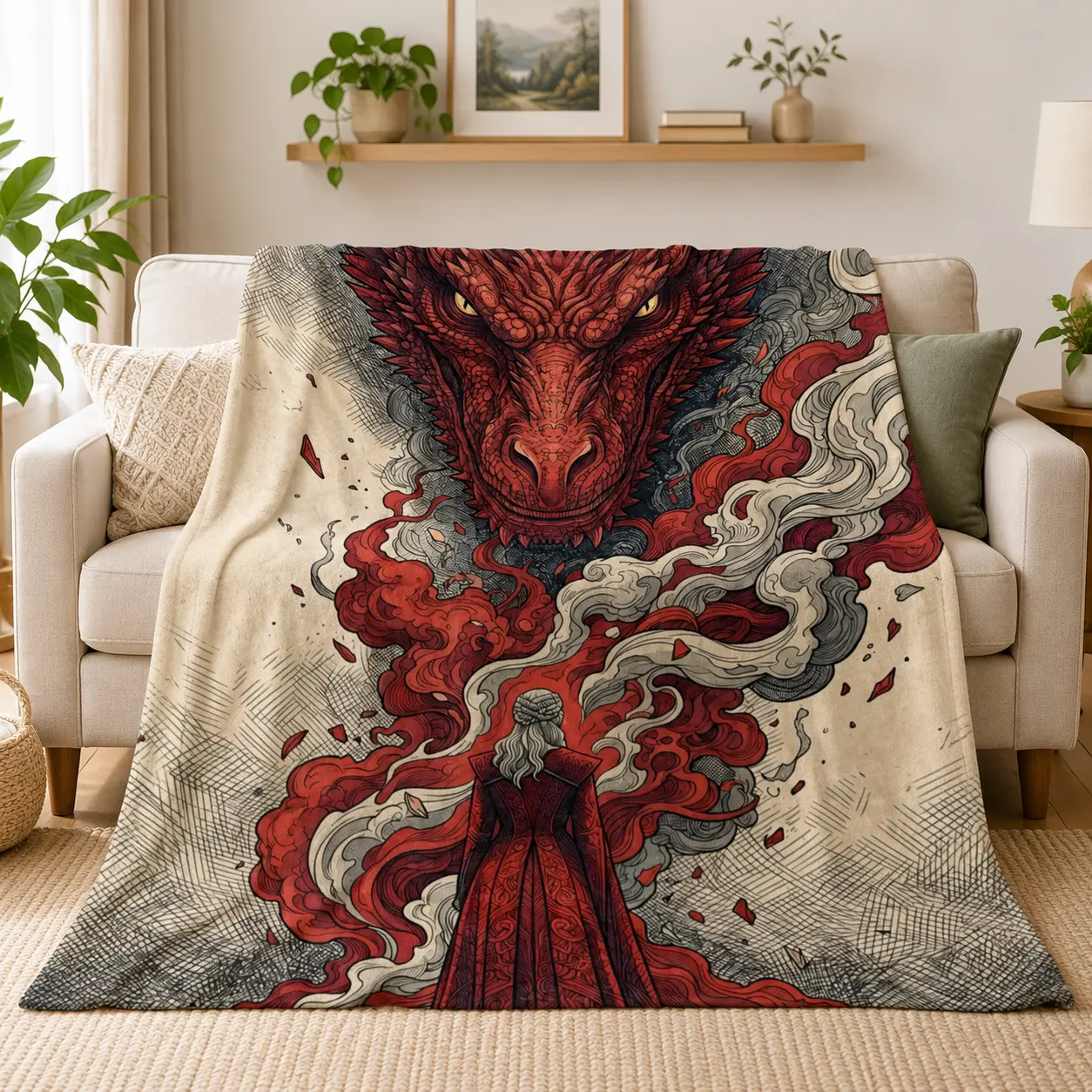 House of the Dragon Fleece Blanket Game of Thrones Inspired Printed Flannel Throw for Bed Couch, Cozy Soft Gothic Room Decor Gift for Fans