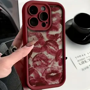 Burgundy Lip Print Tpu Full Coverage Phone Case for iPhone Models, Shockproof Scratch Resistant Design, Perfect Holiday Gift for Men & Women