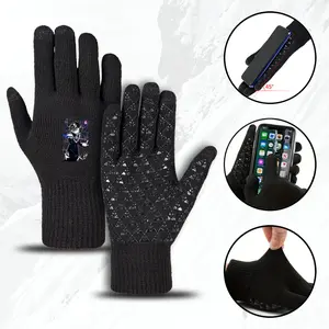 Black Knit Gloves with Anime Archer Girl Print NonSlip Winter Outdoor Sports Gloves for Adults Warm Soft Touchscreen Compatible Suitable for Daily Wear and Hiking Perfect Christmas Birthday Gift for Men and Women in