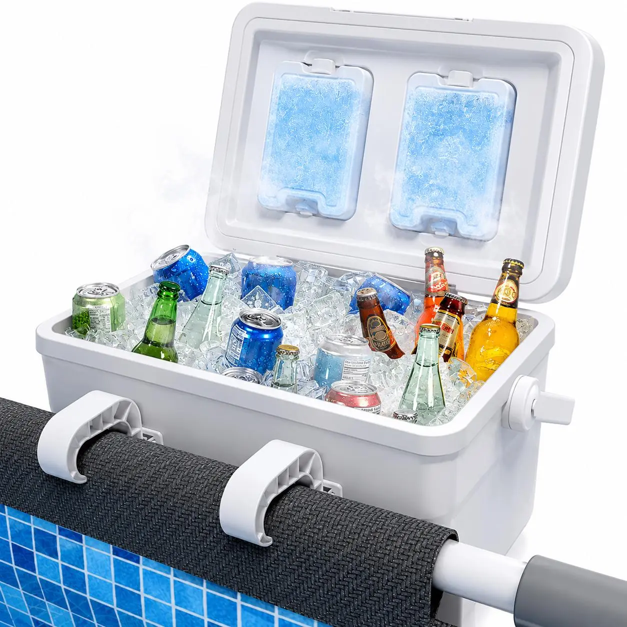 13QT/23QT Hanging Pool Cooler Bag, Large Insulated Poolside Drink Cooler with 2 Ice Packs, Holds 24 Cans, Portable Cooler for Above Ground Pools, Car, Camping, Outdoor Parties, Compatible with Intex & Bestway
