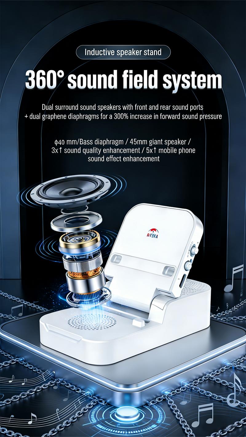 ATEYA Portable Induction speaker | Optional Bluetooth connectivity | Portable Mobile phone holder | Supports connecting two devices simultaneously | Four-in-one speaker.