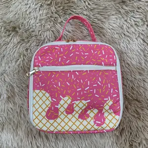 Ice Cream Drip Print Kids Girls Lunch Box Bag with Fun Sprinkles Design and Zipper Closure