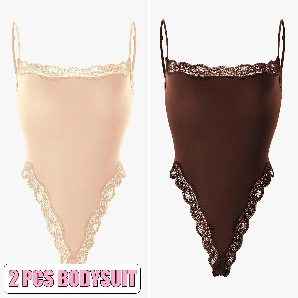 2pcs Bodysuit(Cocoa/Beige)