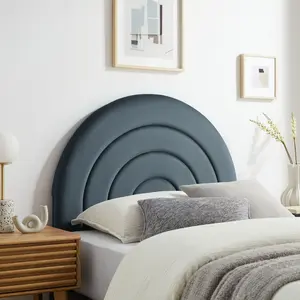 Solana Arched Performance Velvet Twin Headboard in Cadet Blue