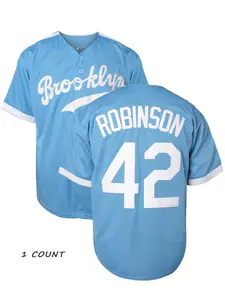 Embroidered #42 Blue Jersey, Available in Multiple Colors, Men's Baseball Cardigan, Breathable Sweat-absorbing Button-up Sweatshirt, Suitables, Training, Casual Sports, and Parties, Sportswear Top, Sportswear Clothing