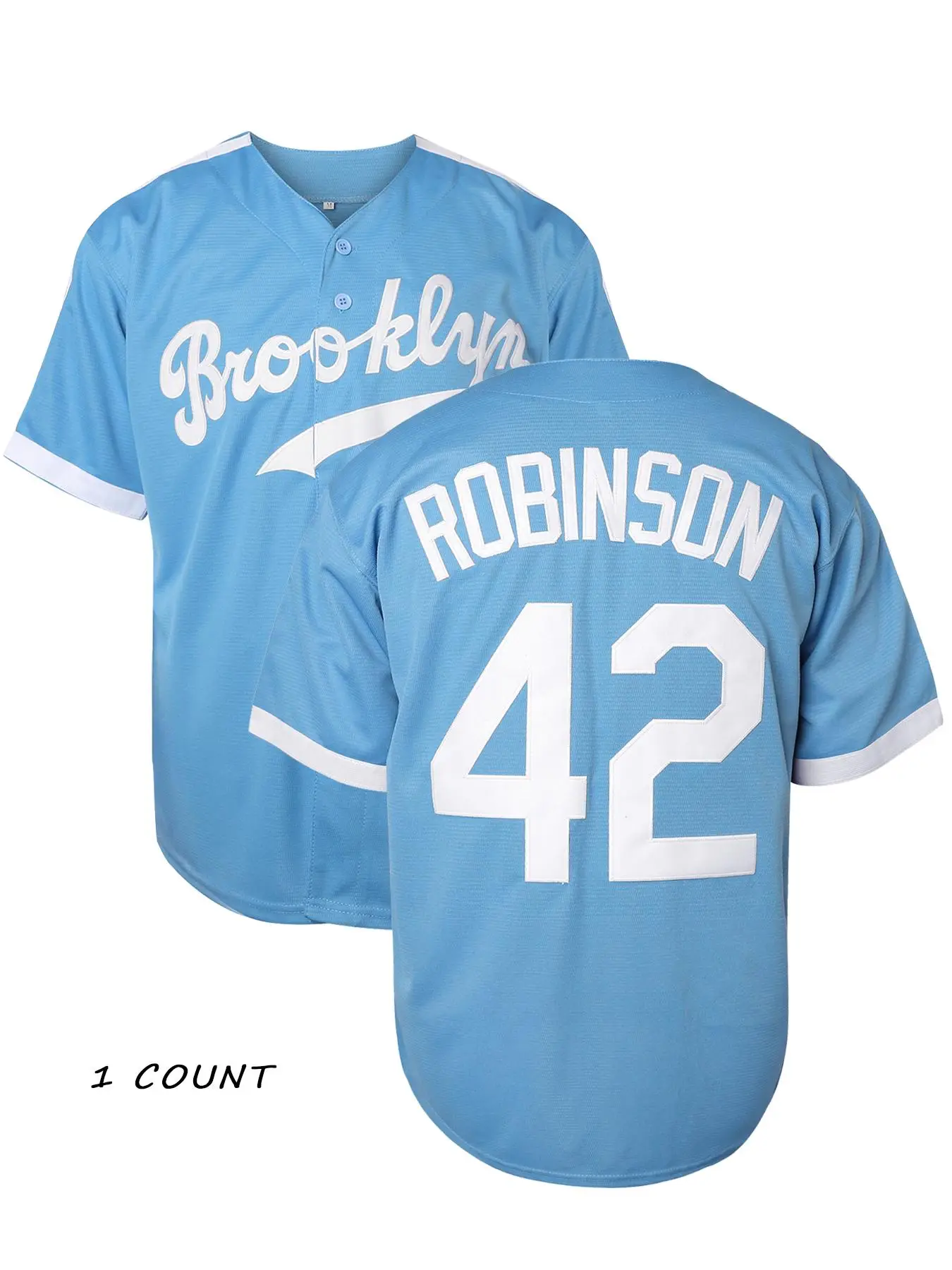 Men's Letter & Number 42 Embroidery Button Front Sport Baseball Jersey, Casual Breathable Short Sleeve V Neck Baseball Top for All Seasons, Men's Spor