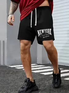 Men's New York The Bronx Print Casual Shorts Trendy Loose Drawstring Shorts