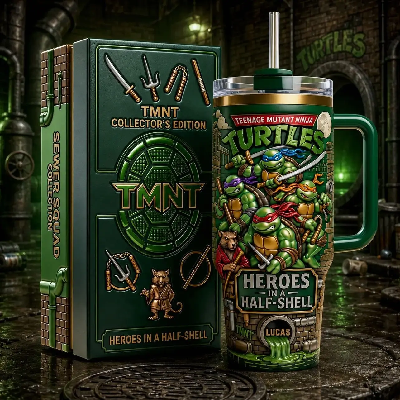 Teenage Mutant Ninja Turtles 40oz Tumbler V1, High-Quality Insulated Tumbler, Mutant Ninja Heroes Theme Cup With Handle, Turtle Team Adventure Fan Gift, Animated Comic Inspired Merch, Leakproof Travel Tumbler.