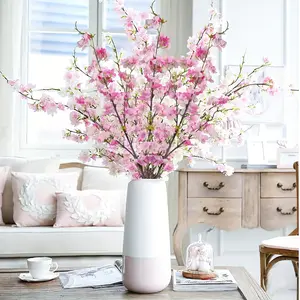 Artificial Cherry Blossom Flower Silk Peach Flowers Bulk Plum Blossom Flowers With Leaves Cherry Blossom Branches Vase Arrangements For Spring Wedding Indoor Outdoor DIY Party Decor Pink