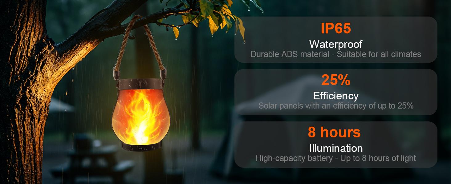 Flame Garden Light Solar Lanterns Outdoor with Dancing Flame Effect, Solar Powered Hanging Lantern Lights with Realistic Flickering Flames, Waterproof Decorative Lights for Front Porch Patio Garden Yard Table and Outdoor Decor