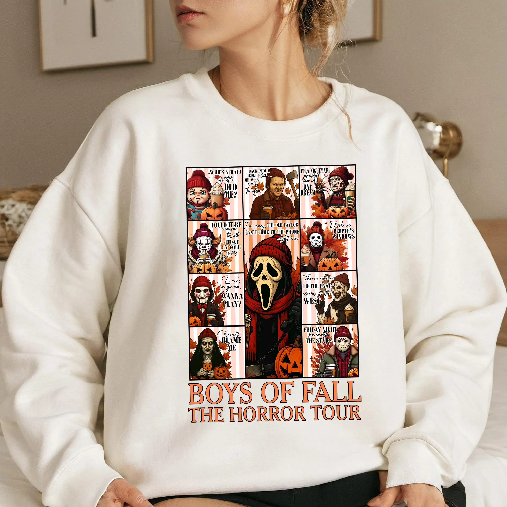 Boys of Fall The Horror Tour Shirt, Fall Horror Characters Killers Tshirt, Horror Friends Autumn Vibes Sweatshirt Cozy Season Gifts for Scary Movie Fan