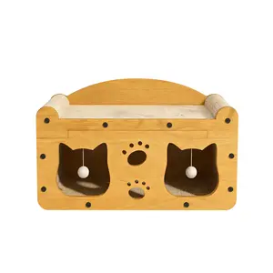 2 in 1 Cat Bed with Scratching Board, Durable Double Layer Design Cat Bed, Stylish and Comfortable Cat Furniture for All Seasons, Kitten Condo cat toys cat bed hanging cat stuff