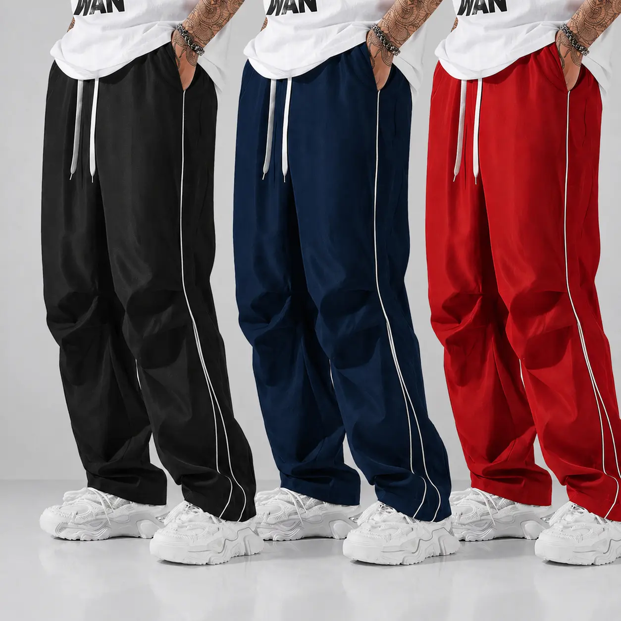 Black + Dark Blue + Red