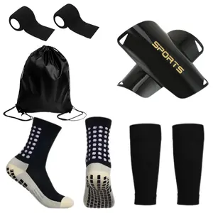 5 Pairs Football Sports Set, Ankle Guards, Medium Calf Soccer Socks, Sport Bandages, Wrist Guards, Leg Protector Combo