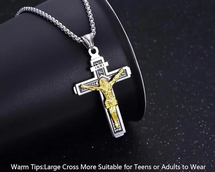 Men's Minimalist Faith Cross Stainless Steel Necklace with Inscriptions - Male Daily Clothing Decor, Exquisite Trendy All-Match Jewelry for Happy Birthday Gift