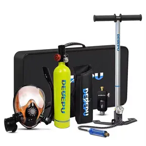 DEDEPU Mini Scuba Tank with Adapter 1L Dive Portable Lungs Air Tank with Snorkel Mask 15-20 Minutes Diving Time Underwater Breathing Diving Gear Backup Air Cylinder Emergency Rescue Pony Bottle