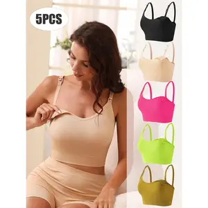 Comfortable 5-Pack Seamless Nursing Bras Single Layer No Pads Adjustable Straps Breathable Maternity Bras Full Coverage Wireless Breastfeeding