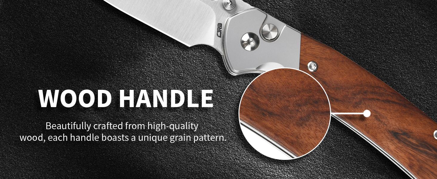 CJRB Bowie Pyrite Pocket Tool Knife with 3.15'' AR-RPM9 Steel Blade, Hunting Knife with Wood Handle for Camping and FathersDayGift