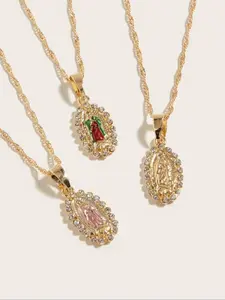 Women's 14k Virgin Mary Guadalupe Pendant Necklace, 1.2mm Wave Chain, Unisex Jewelry, 18 Inch, Perfect Religious Gift