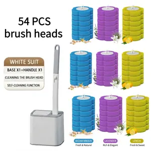 Disposable Toilet Brush Set (toilet Brush + Base + 54 Replacement Heads), Automatic Flip Cover, Contactless Replacement, Home Use