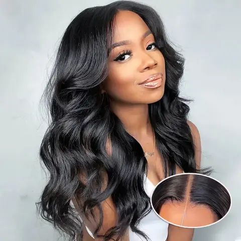 Female 4x6 Lace Front Wig - 100% Real Human Hair, Glueless Body Wave, Pre-Cut & Pre-Plucked, Bleached Knots, Natural Hairline, Melted HD Transparent Lace, Wear-and-Go Ready-to-Wear