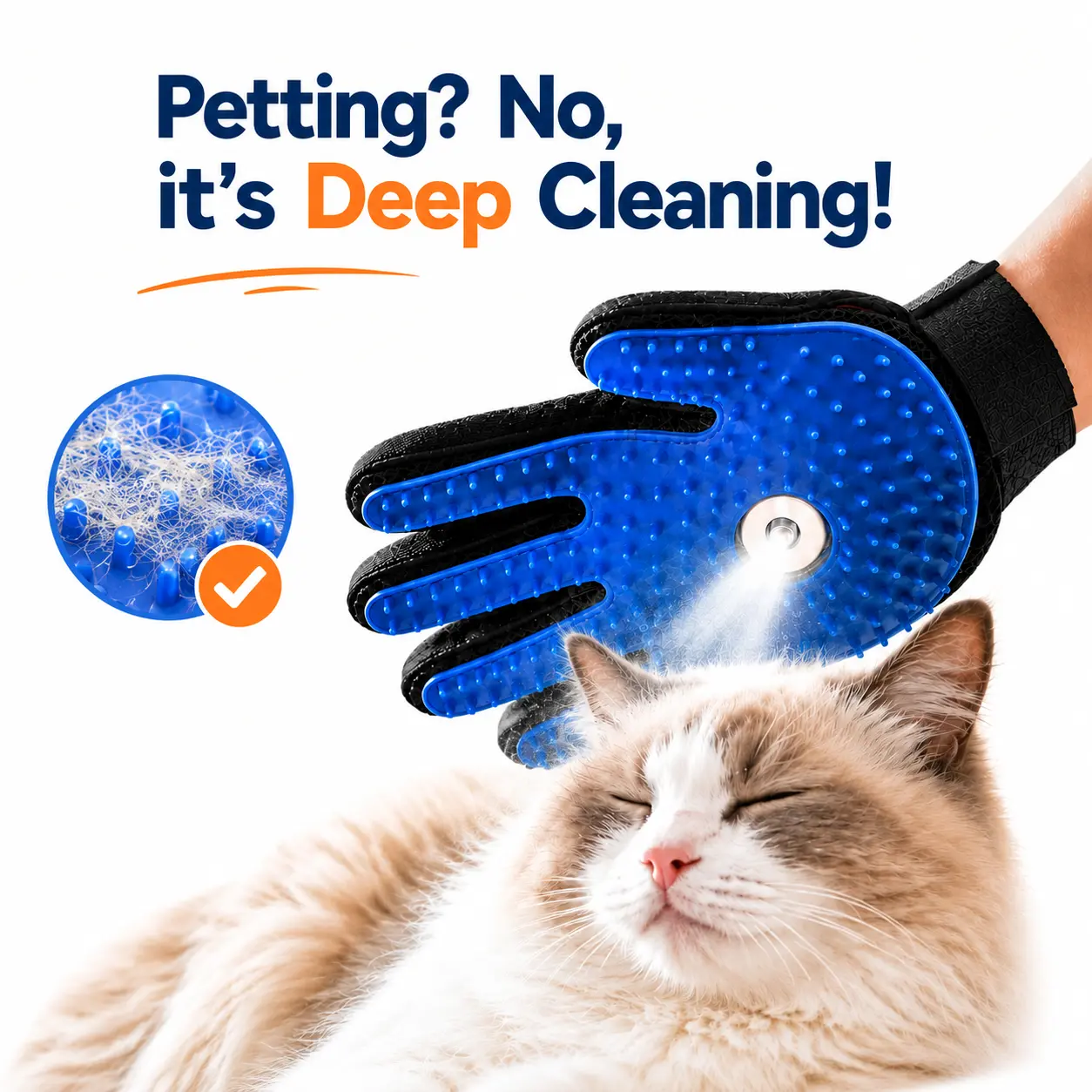 Pet De-Shedding Brush Glove by The Fur Studio, Cat Grooming Spray with Steaming Mist, Soft Silicone Hair Remover & Massager for Flea Control, Anti-Flying Hair for Short Long Haired Cats