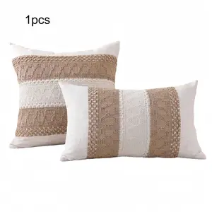 1pc Bohemian Woven Pattern Throw Pillow Cover, ideal for new home sample rooms, farmhouse decor sofa lumbar pillows, or as a decorative cushion cover, Cushion Slipcovers for the office, living room, or bedside. (Filler not included)
