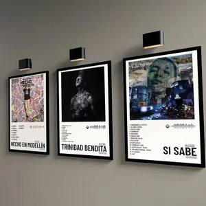 Modern Urban Music Artist Poster Set - Aesthetic Blessd Album Tracklist Wall Art Collection - Retro Graphic Canvas Print - "Hecho en Medellín" & "Trinidad Bendita" Inspired Wall Decor for Studio & Home Gallery FPG