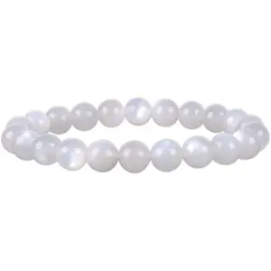 Angelstones Natural White Sunstone Gemstone 8mm Round Beads Stretch Bracelet 7" Unisex