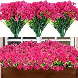 15 Bundles Artificial Outdoor Decorative Flowers Violet UV-Resistant Fake Plastic Plants for Wedding Home Garden Porch Decor (rose )
