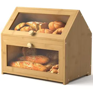 Bamboo Bread Box and Bread Solution, Vintage Bread Box for Countertop, Large Wood Color Layer Bamboo Breadbox, Saving for Organization