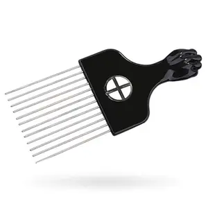 Metal African Comb for Curly Hair, Wide Tooth Styling Tool, Hair Styling Combs, Ergonomic Abs Handle, Unisex, Ideal for Detangling Braids and Wigs