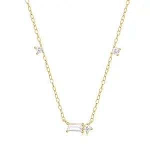 Starluxe Delicate Necklace with Three Round Cut and One Emerald Cut Cubic Zirconia Stones-Crystal Dream Necklace