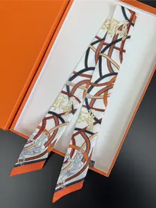 Brand Design Melt Chain Printed Women Scarf Luxury Silk Scarf Fashion Hair Headband Long Foulard Skinny Bag Scarves