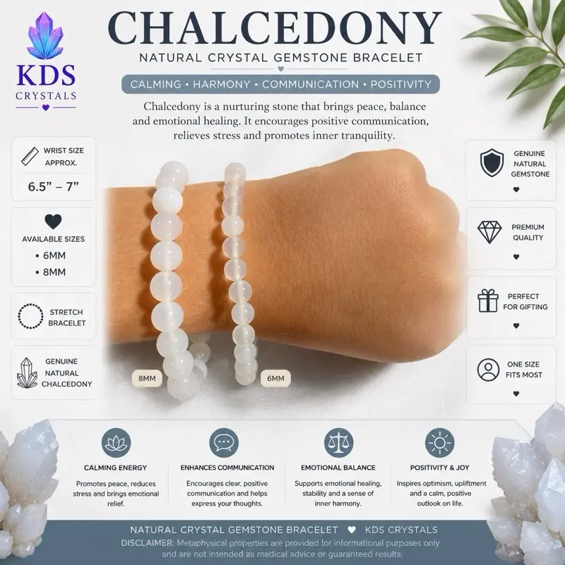 Natural Chalcedony Crystal Gemstone Bracelet 6mm 8mm White Chalcedony Stretch Beaded Bracelet limited  time  promotion