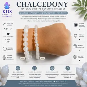 Natural Chalcedony Crystal Gemstone Bracelet 6mm 8mm White Chalcedony Stretch Beaded Bracelet limited  time  promotion