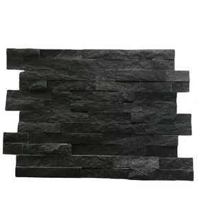 Affordable sale of natural slate stone slabs—black stacked stone decorative wall panels