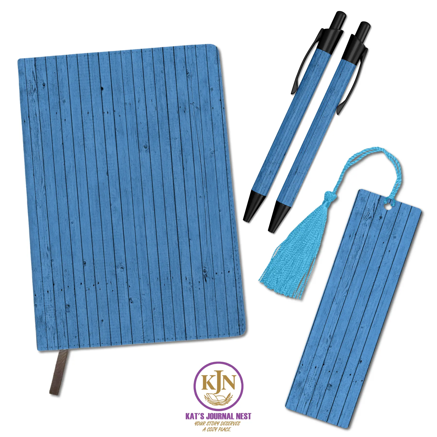 Grain & Grace Wood Grain PU Leather Journal Essentials Bundle – Monogram Personalized Notebook with Pens & Bookmark Kat’s Journal Nest