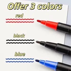 Dual-Ended Permanent Marker Set, 3 Colors Blue, Waterproof Ink, Art Markers, Office Use, Drawing, Calligraphy Tools