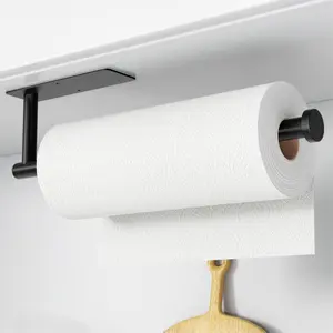 Paper Towel Holder - Self-Adhesive or Drilling, Matte Black Wall Mounted Rack - SUS304 Stainless Steel Kitchen Roll Holder under Cabinet No Brand