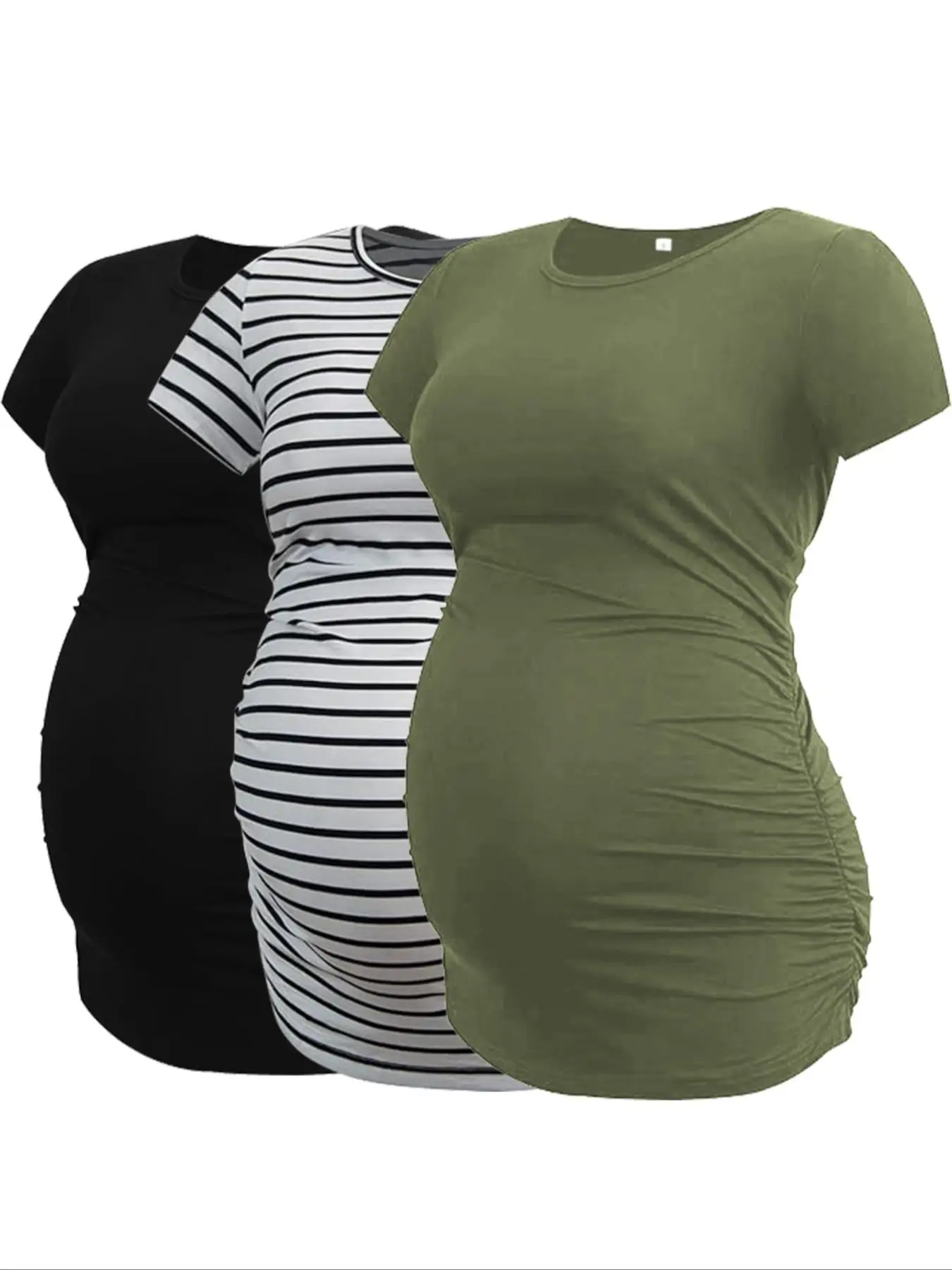 Women's Ruched Short Sleeve Crew Neck Maternity Tee, Casual Round Neck T-shirt for Summer, Maternity Tops for Daily Wear