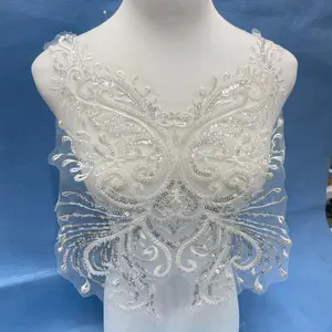 Clothing Accessories, Embroidery Flowers, Handmade Glass Beads, Eyelet Embroidery Lace, Lace Floral Decorations, DIY Materials for Dresses and Wedding Gowns, Floral Butterfly Embroidery